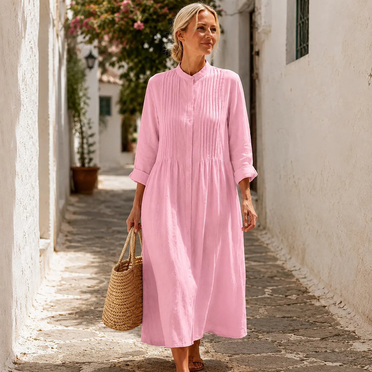 Dames Midi Blousejurk met Lange Mouwen