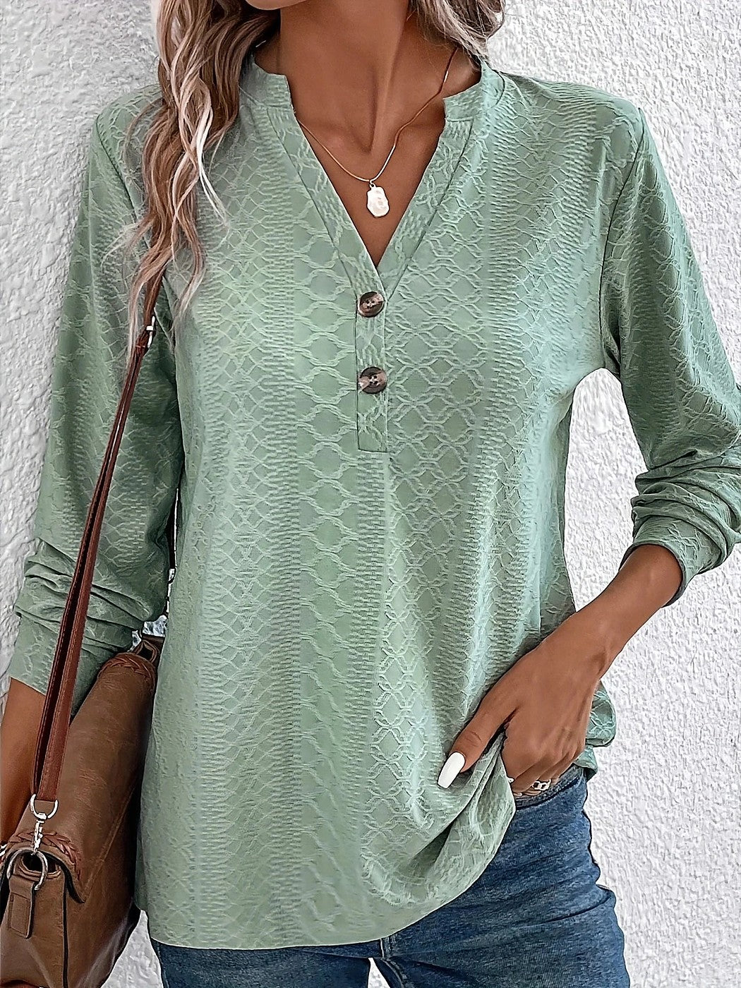 Dames Top met Ruitstructuur en Knoopdetail