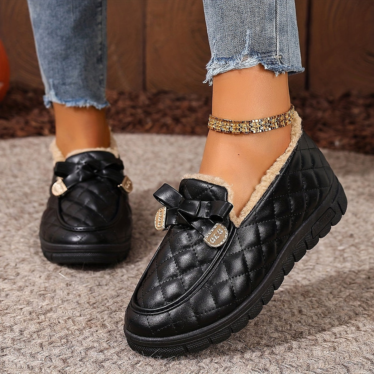 Damesloafers Gewatteerd met Gesp en Grove Zool