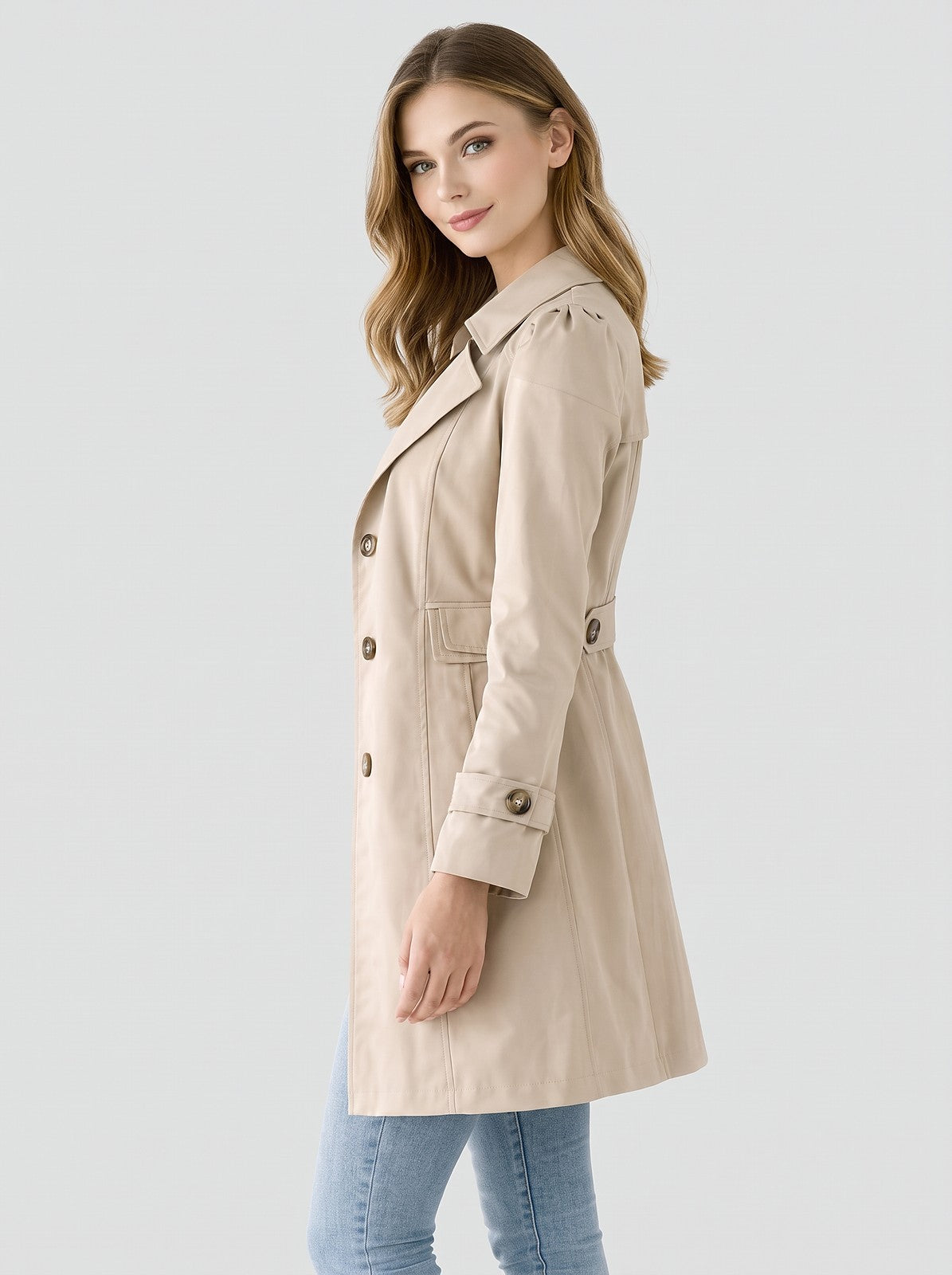 Dames Halflange Trenchcoat met Knopen