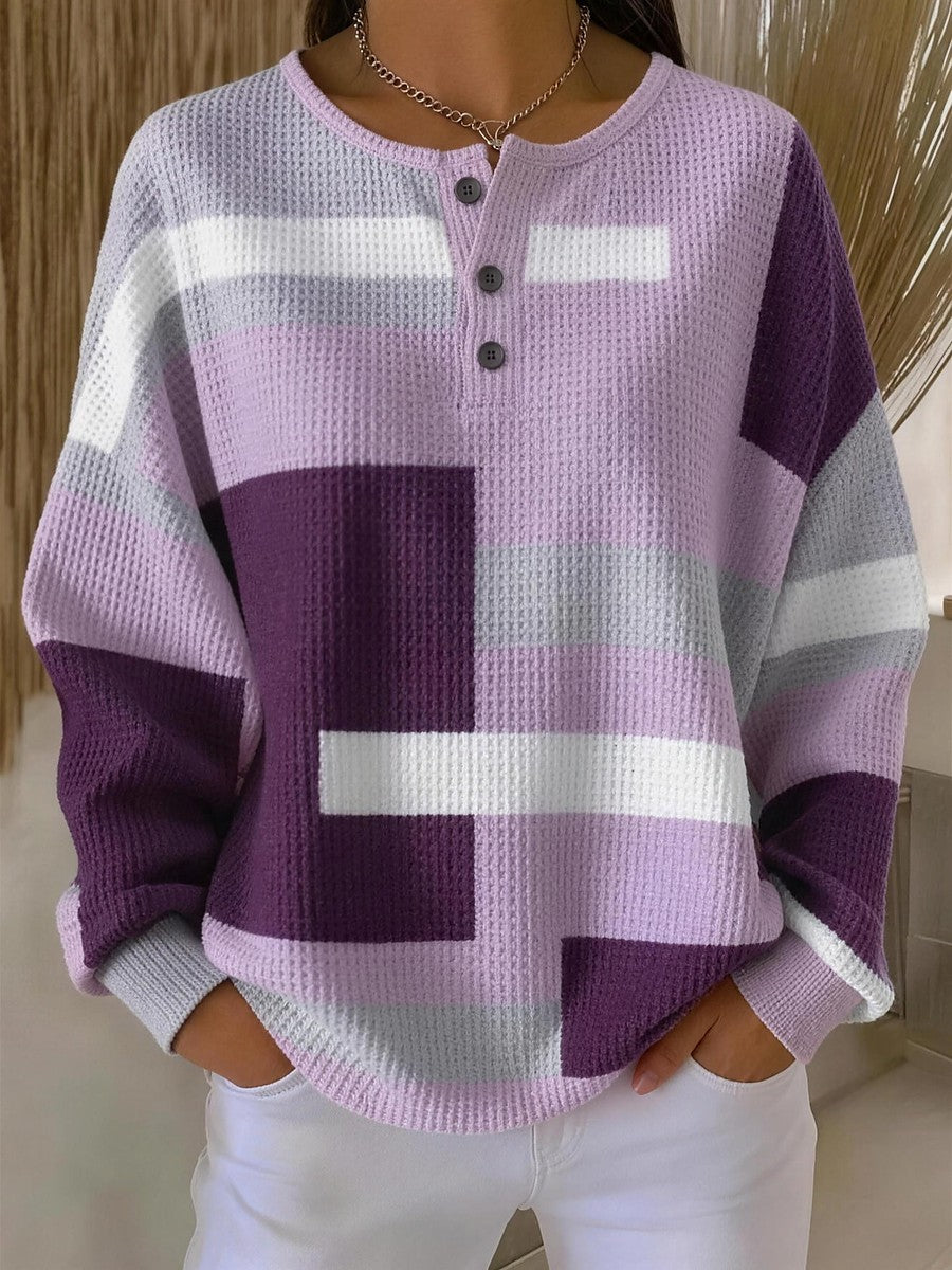 Dames Wafelsweater met Opstaande Boord