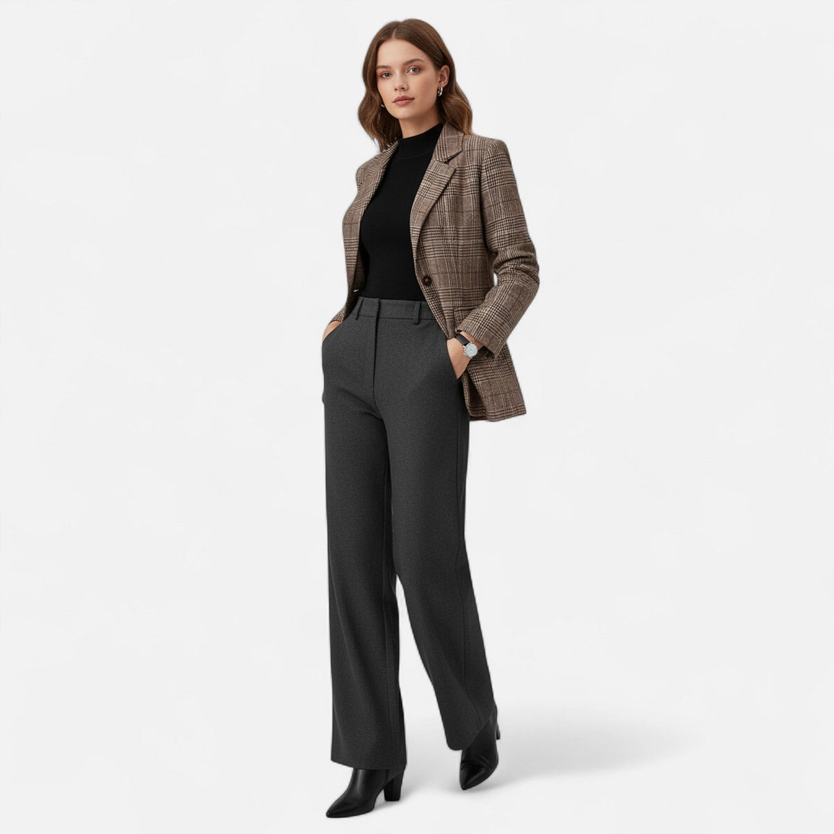 Dames Geruite Blazer met Reverskraag en Zakken