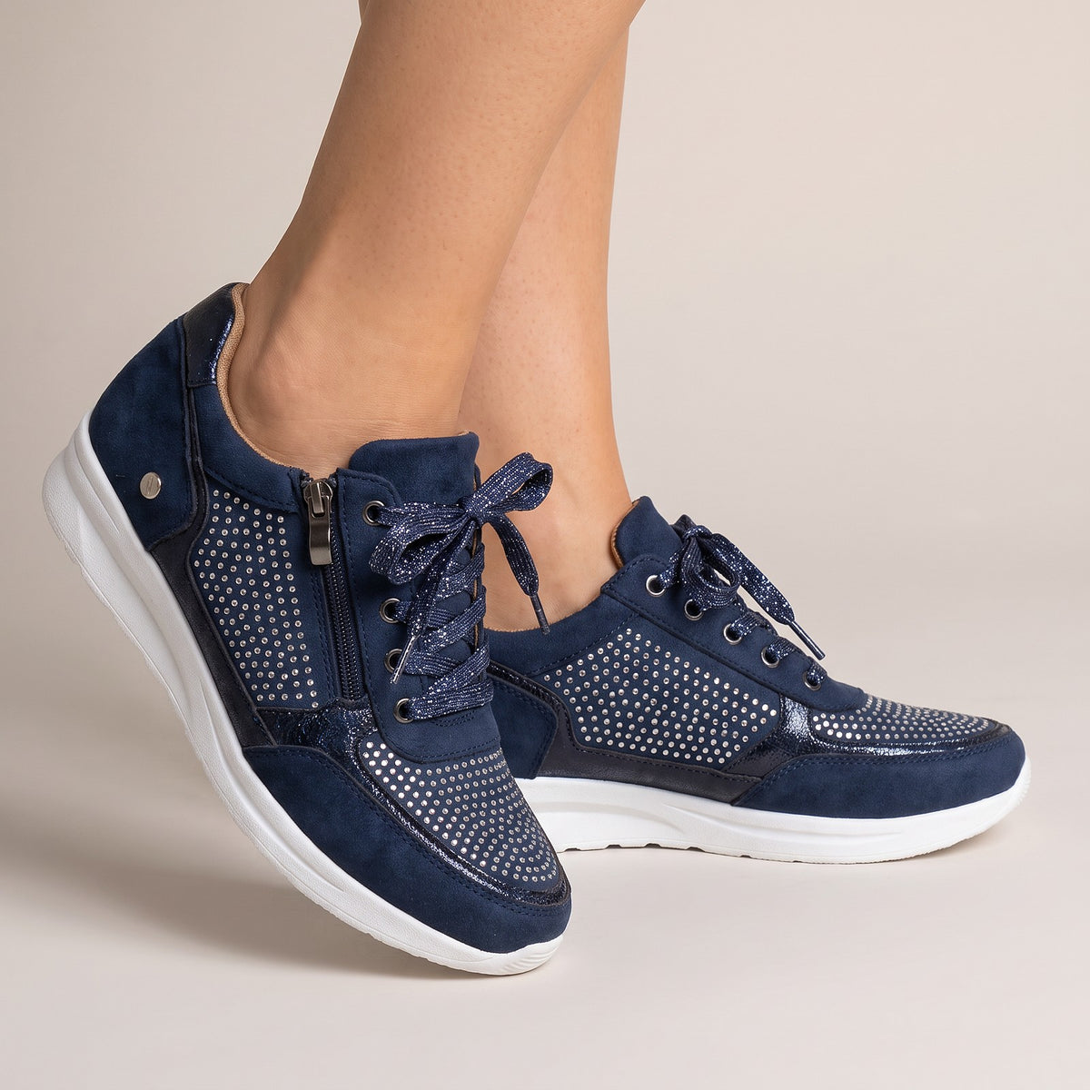 Dames Glitter Plateau Sneakers met Rits