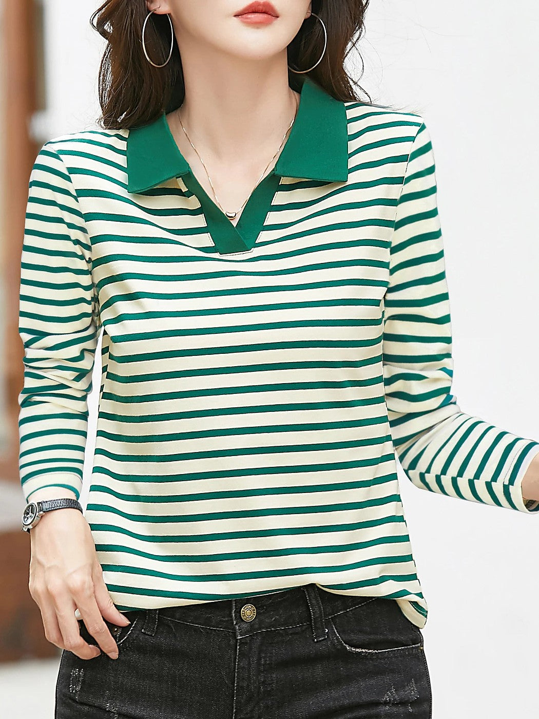 Dames Gestreepte Polo met Contrastkraag