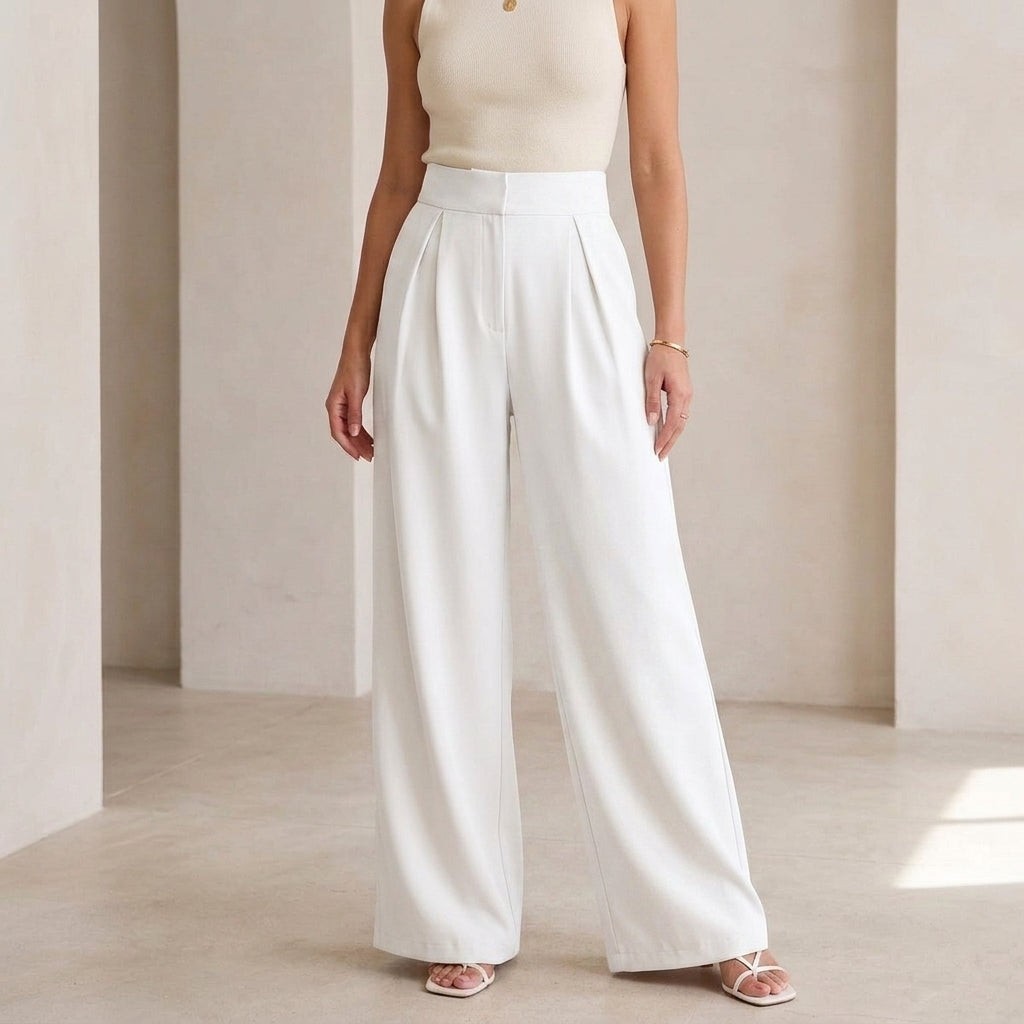 Dames Pantalon met Wijde Pijp en Plooien