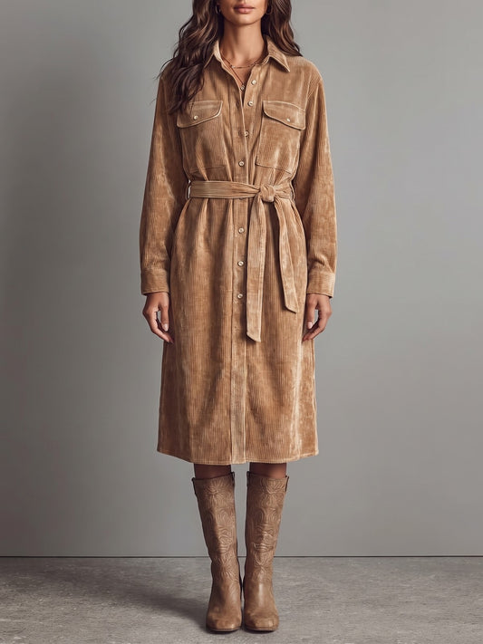 Dames Blousejurk met Riem en Lange Mouwen