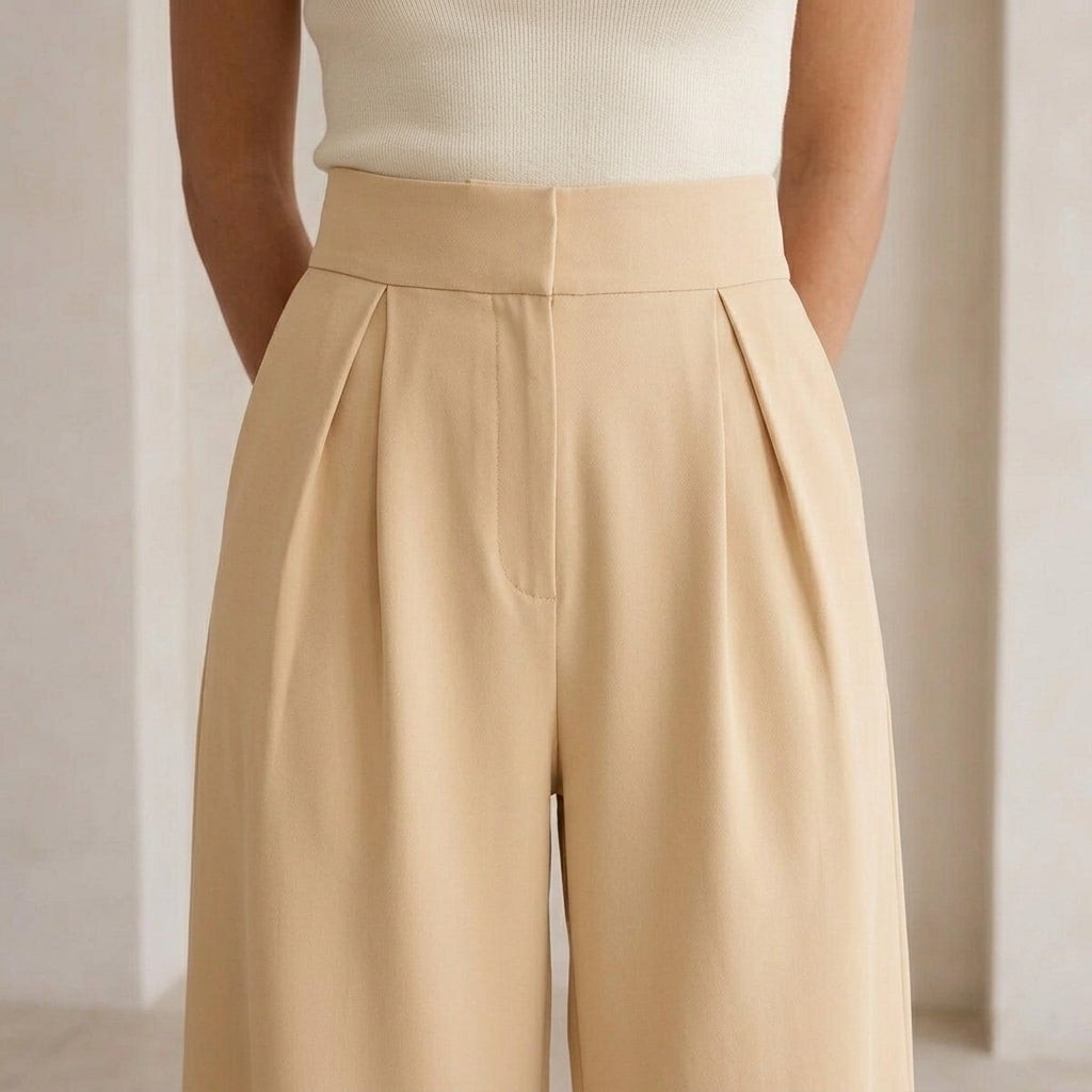 Dames Pantalon met Wijde Pijp en Plooien