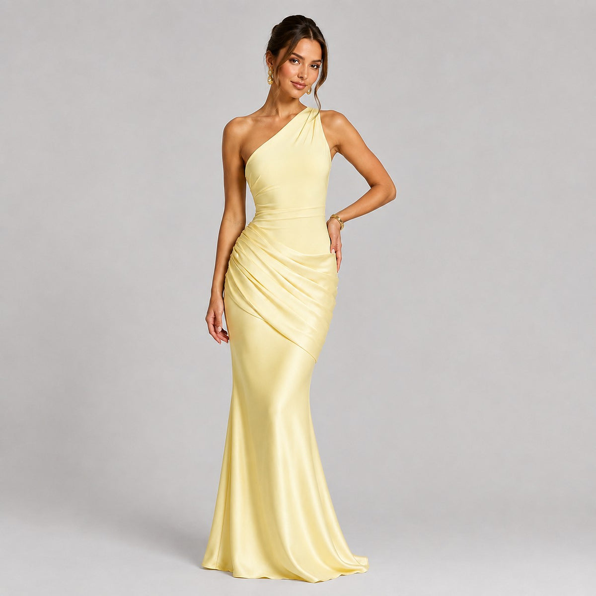 Dames Satijn Look One Shoulder Maxi Jurk