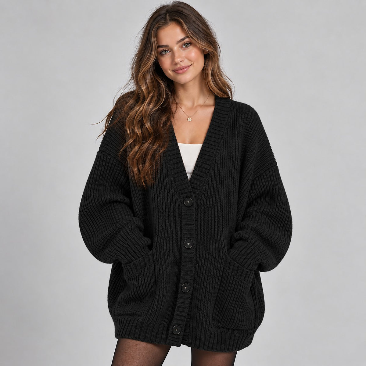 Dames Oversized Grof Gebreid Vest met Knopen