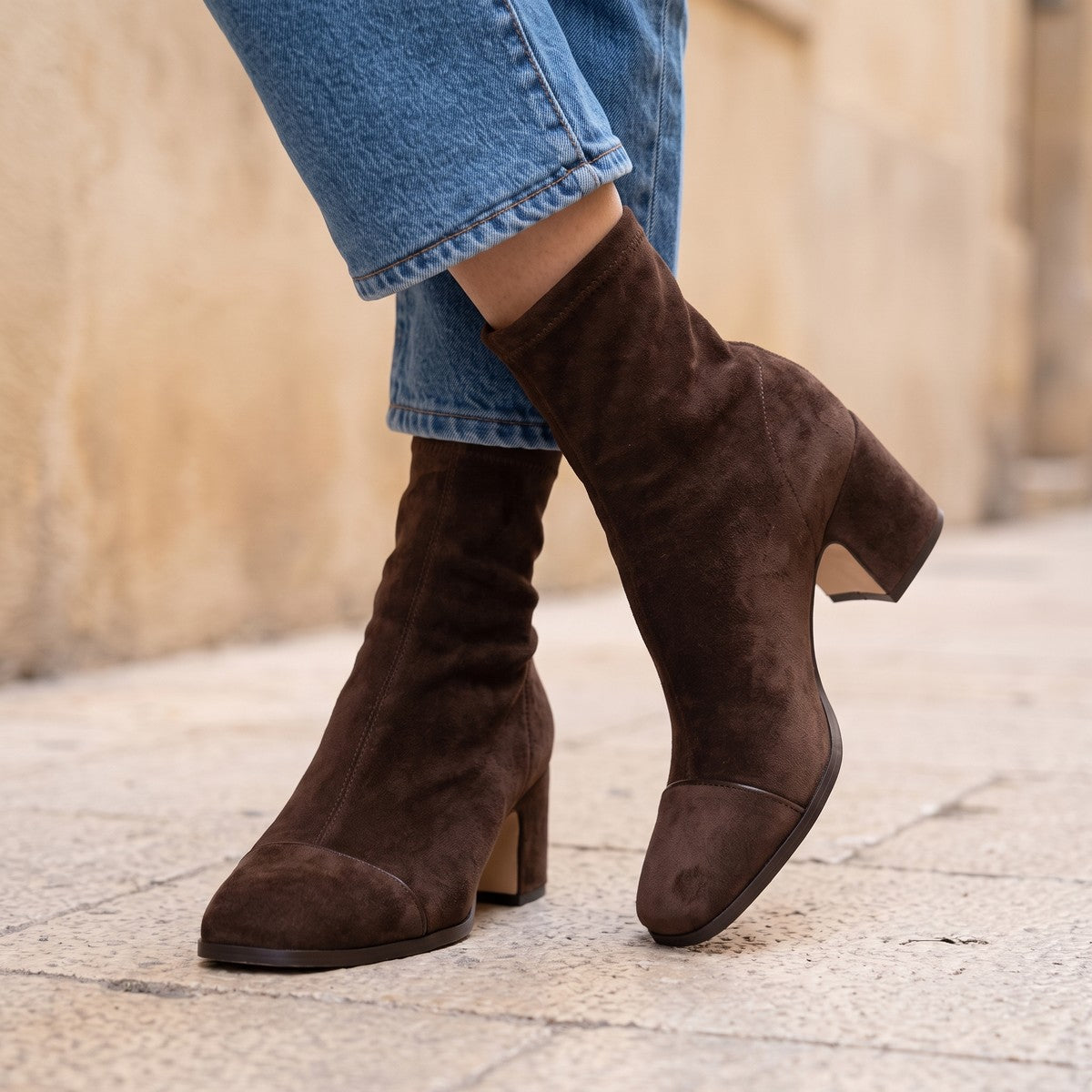 Dames Suede Look Laarsjes met Blokhak
