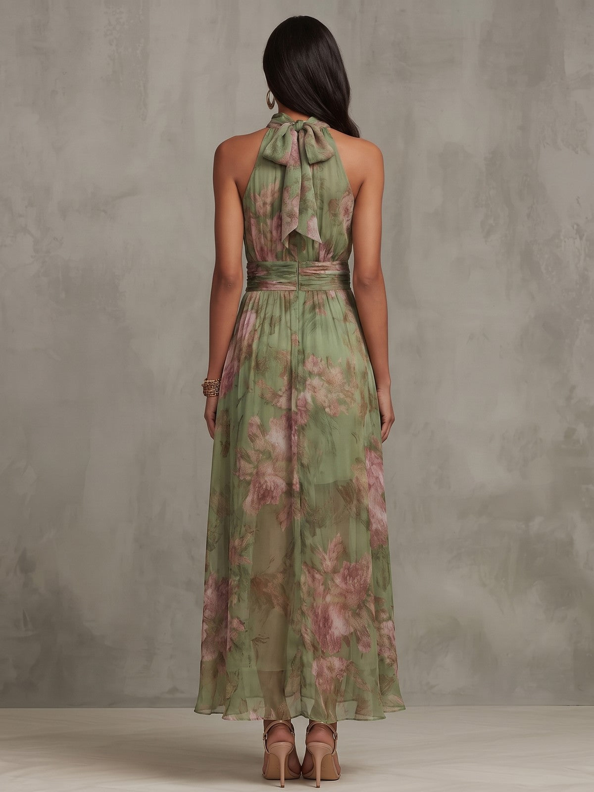 Dames Halter Maxi Jurk met Bloemen