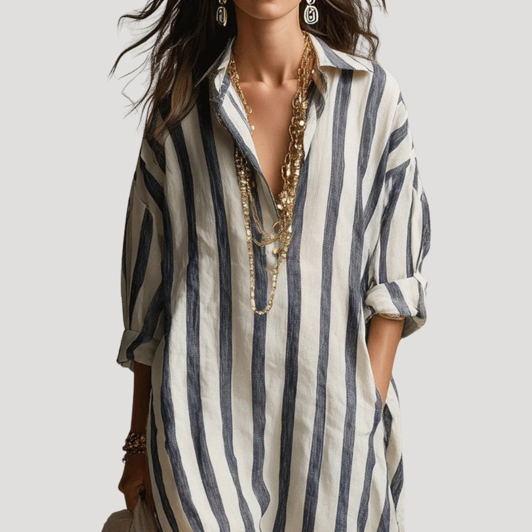 Dames Gestreepte Maxi Blousejurk