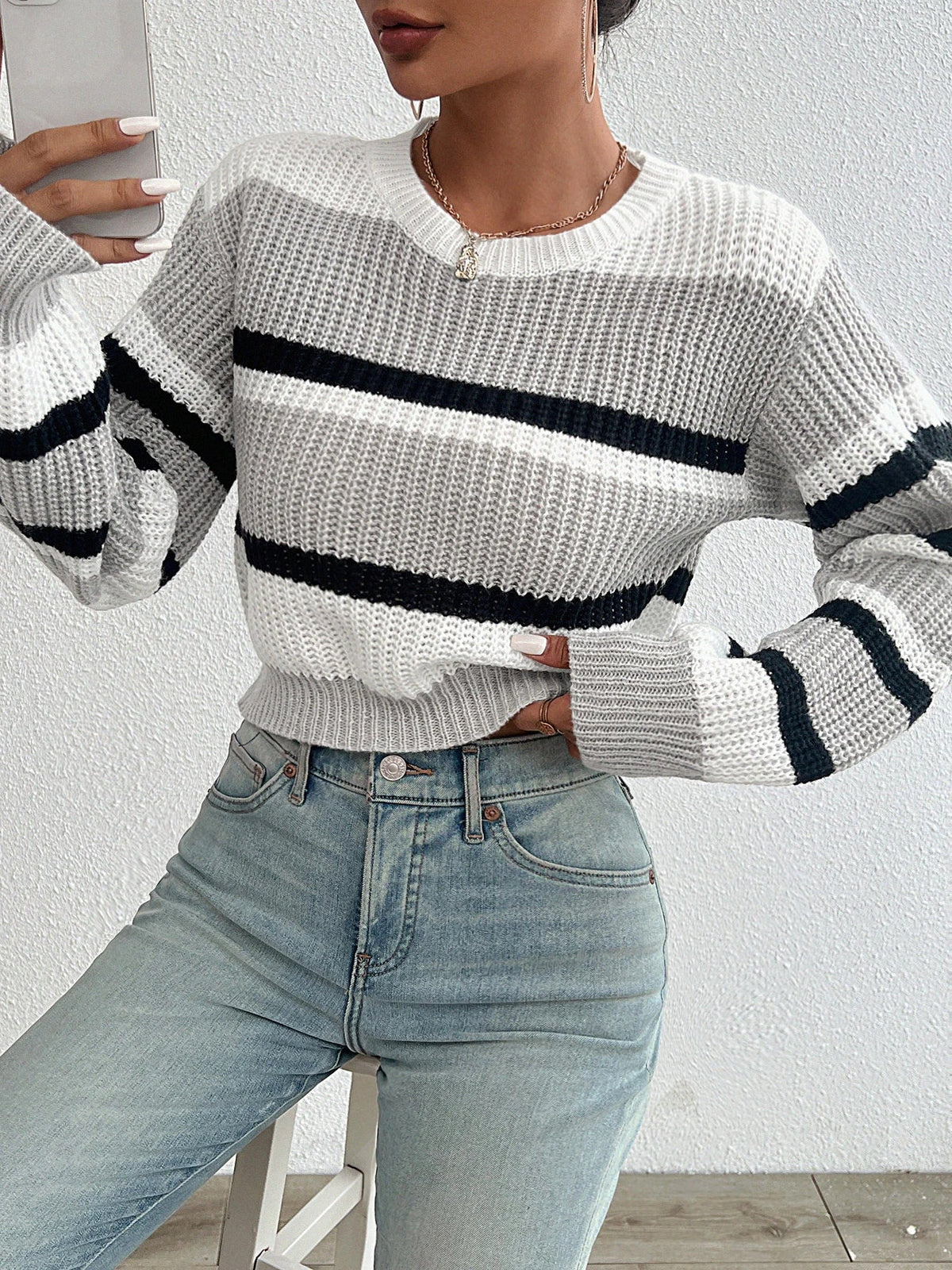 Dames Oversized Gebreide Trui met Ribboord
