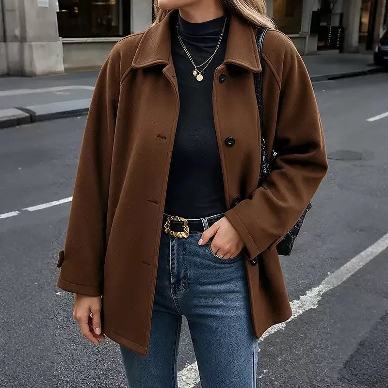 Damesjas Wollen-look Mantel met Revers
