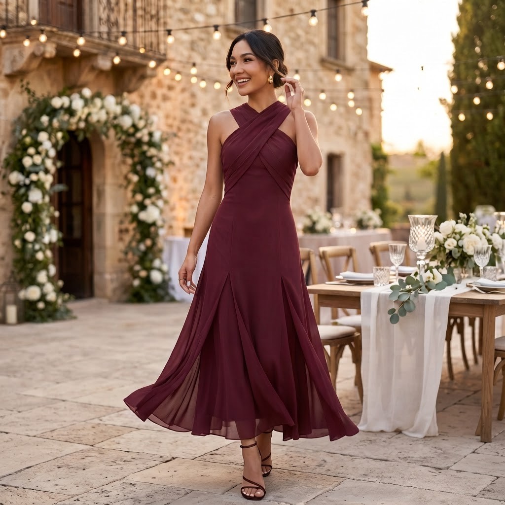 Dames Lange Chiffon Jurk met Open Rug