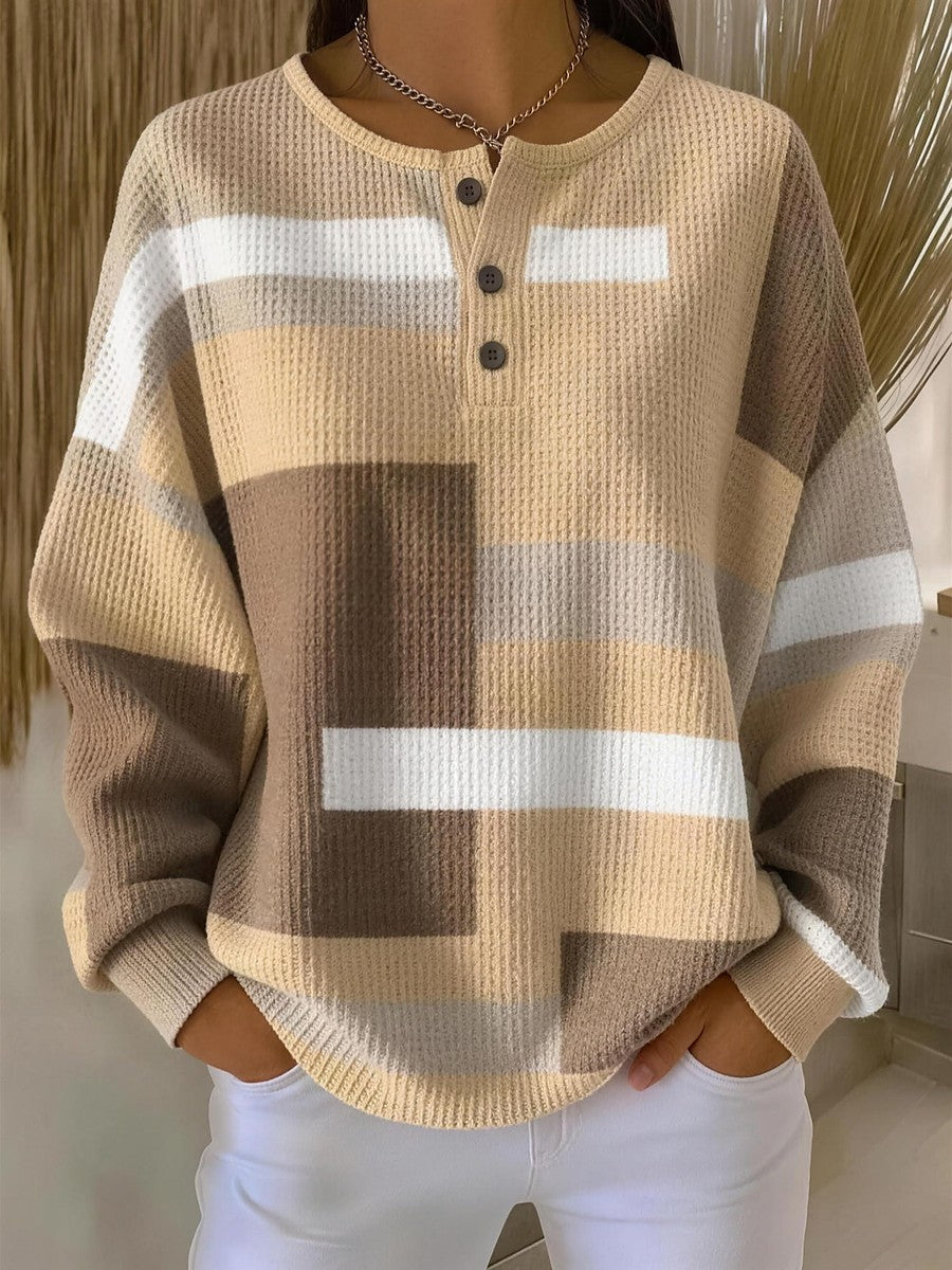 Dames Wafelsweater met Opstaande Boord