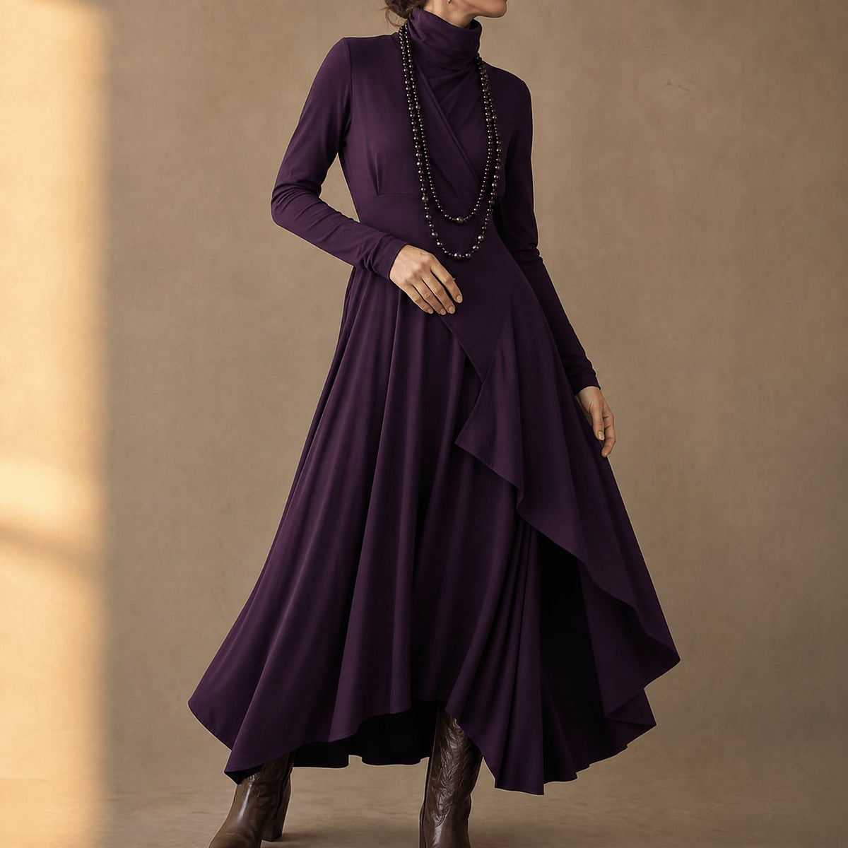 Dames Gedrapeerde Maxi Jurk met Lange Mouwen