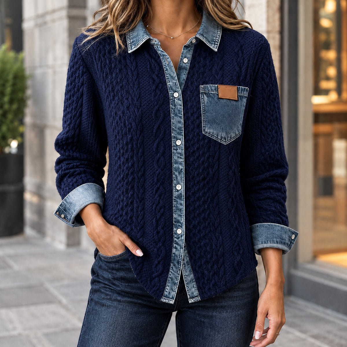 Dames Gebreid Overshirt met Knopen en Zak