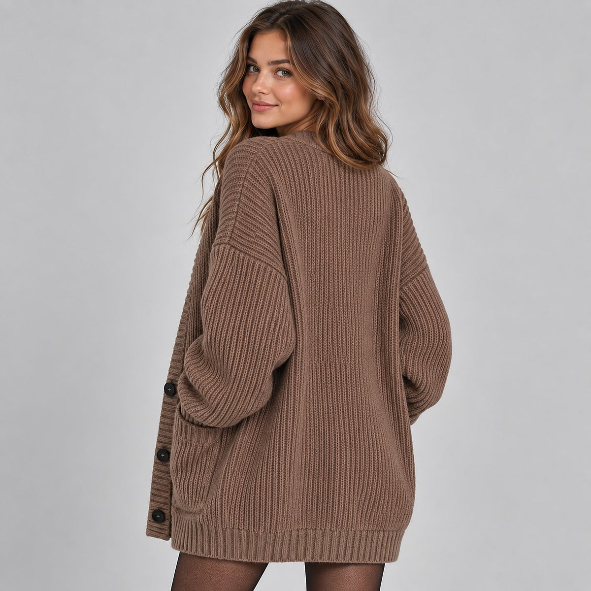 Dames Oversized Grof Gebreid Vest met Knopen