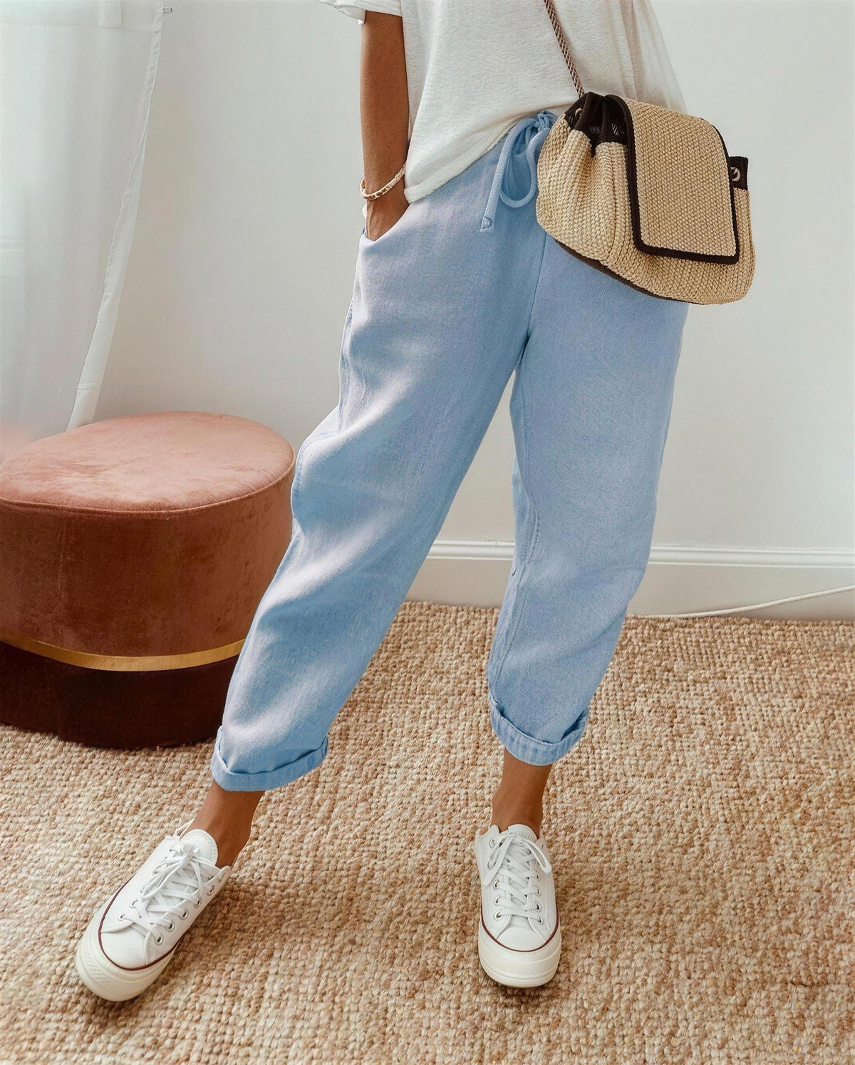 Dames Tapered Broek met Trekkoord en Omslag