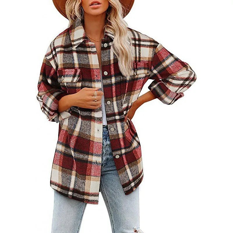 Dames Geruite Overshirt met Knoopsluiting en Borstzakken