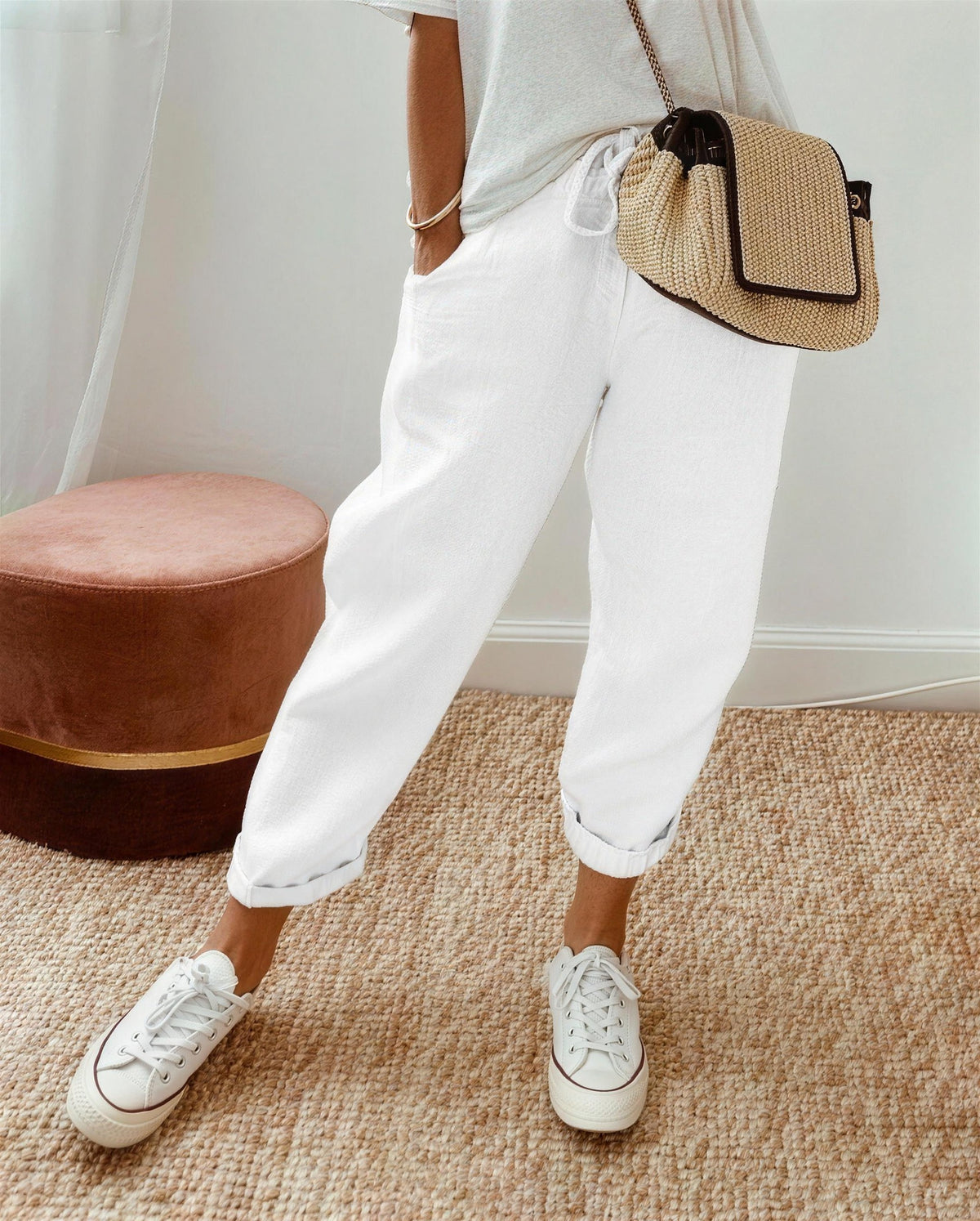 Dames Tapered Broek met Trekkoord en Omslag