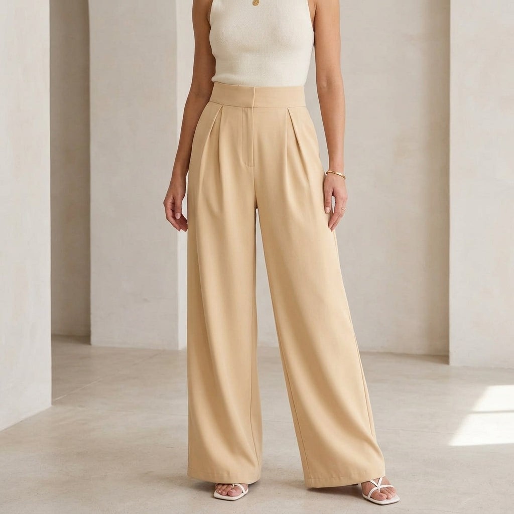 Dames Pantalon met Wijde Pijp en Plooien