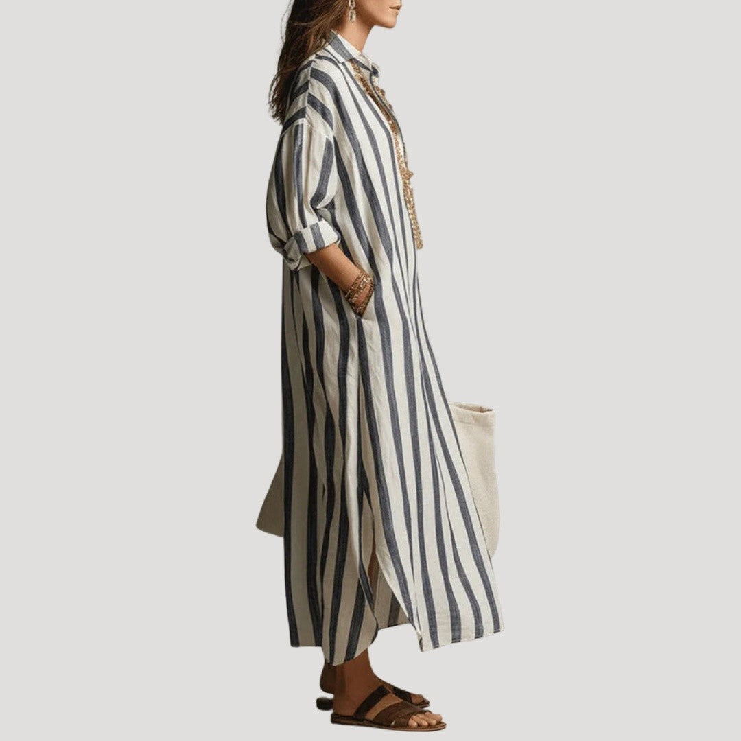 Dames Gestreepte Maxi Blousejurk