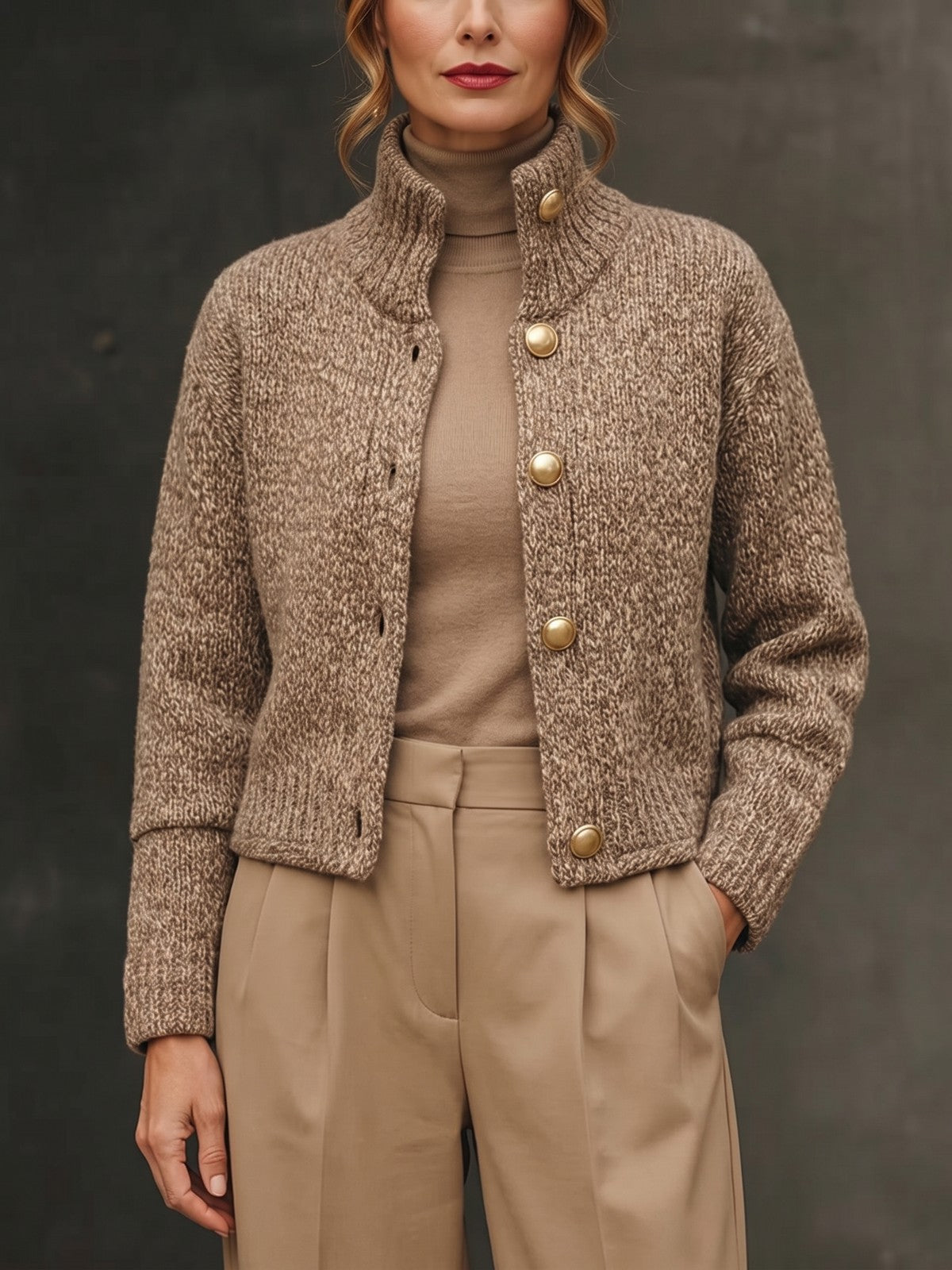 Dames Kort Boucle Jasje met Knopen