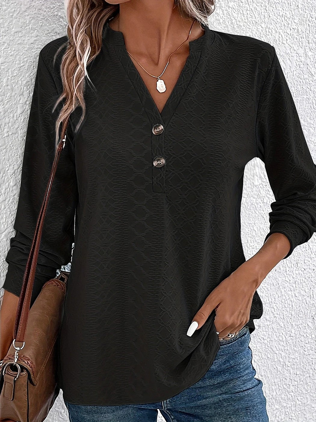 Dames Top met Ruitstructuur en Knoopdetail