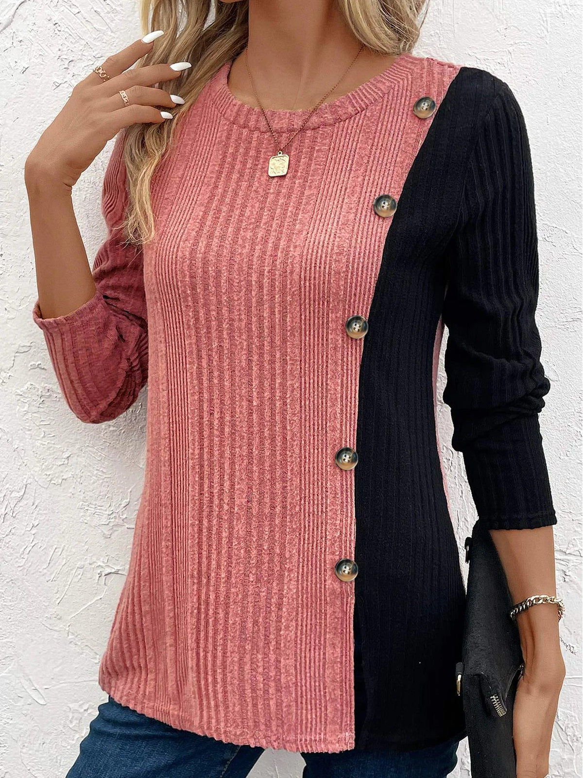 Dames Geribbelde Top met Knoopdetail