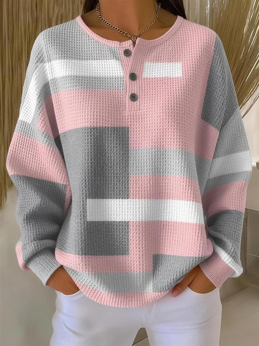 Dames Wafelsweater met Opstaande Boord