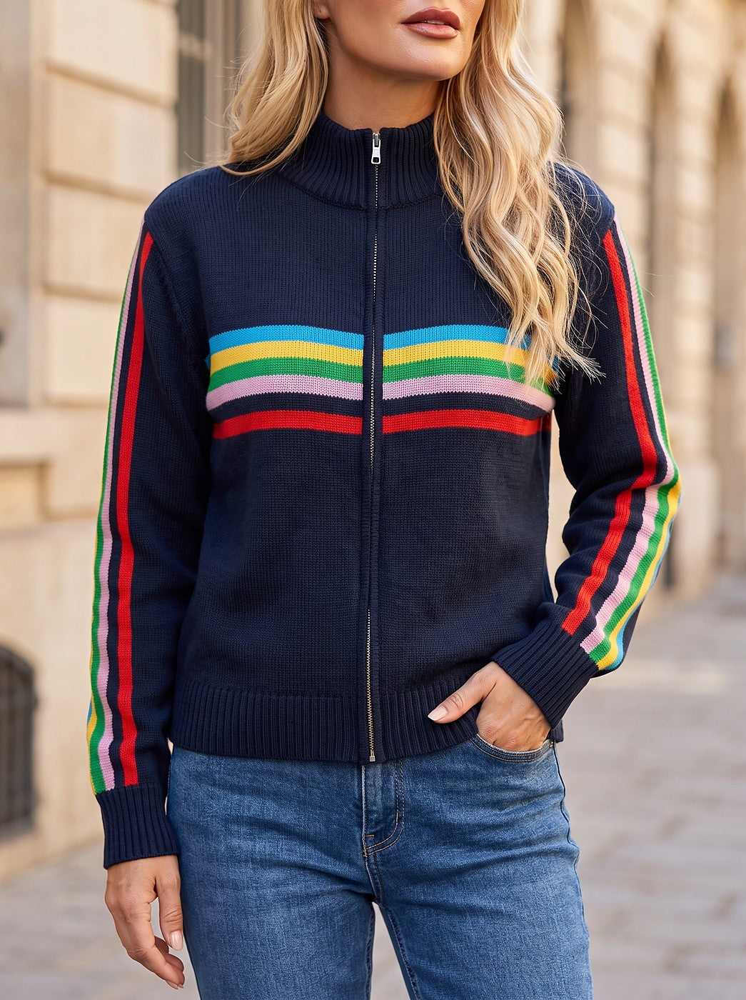 Damesvest met Ritssluiting en Hoge Col