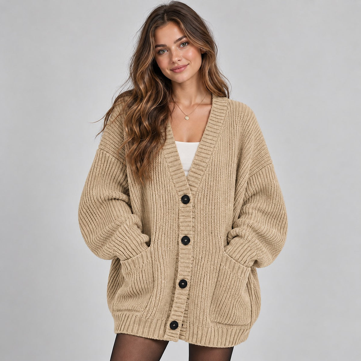 Dames Oversized Grof Gebreid Vest met Knopen