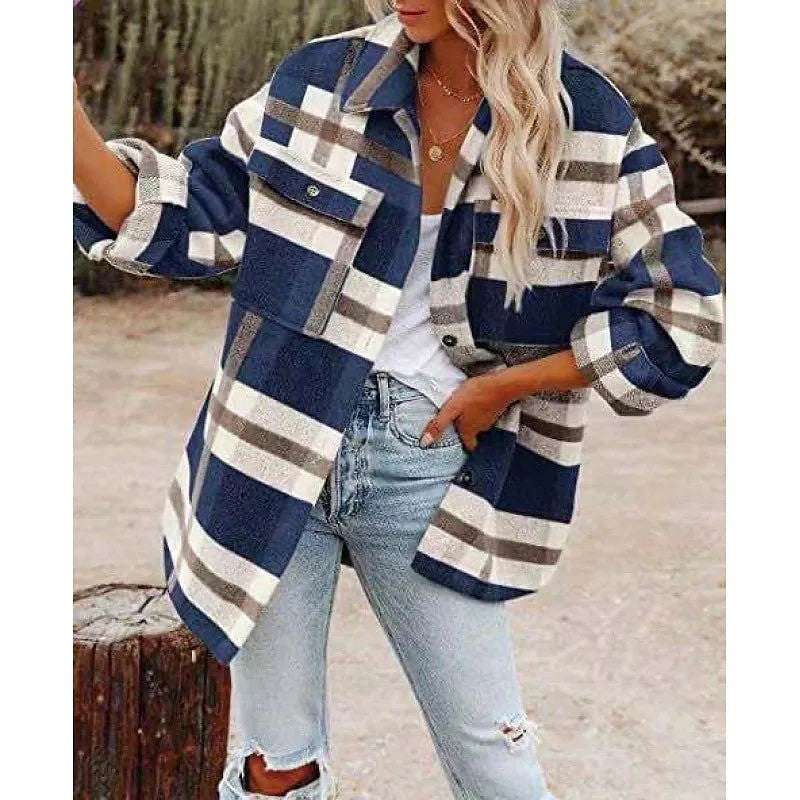 Dames Geruite Overshirt met Knoopsluiting en Borstzakken