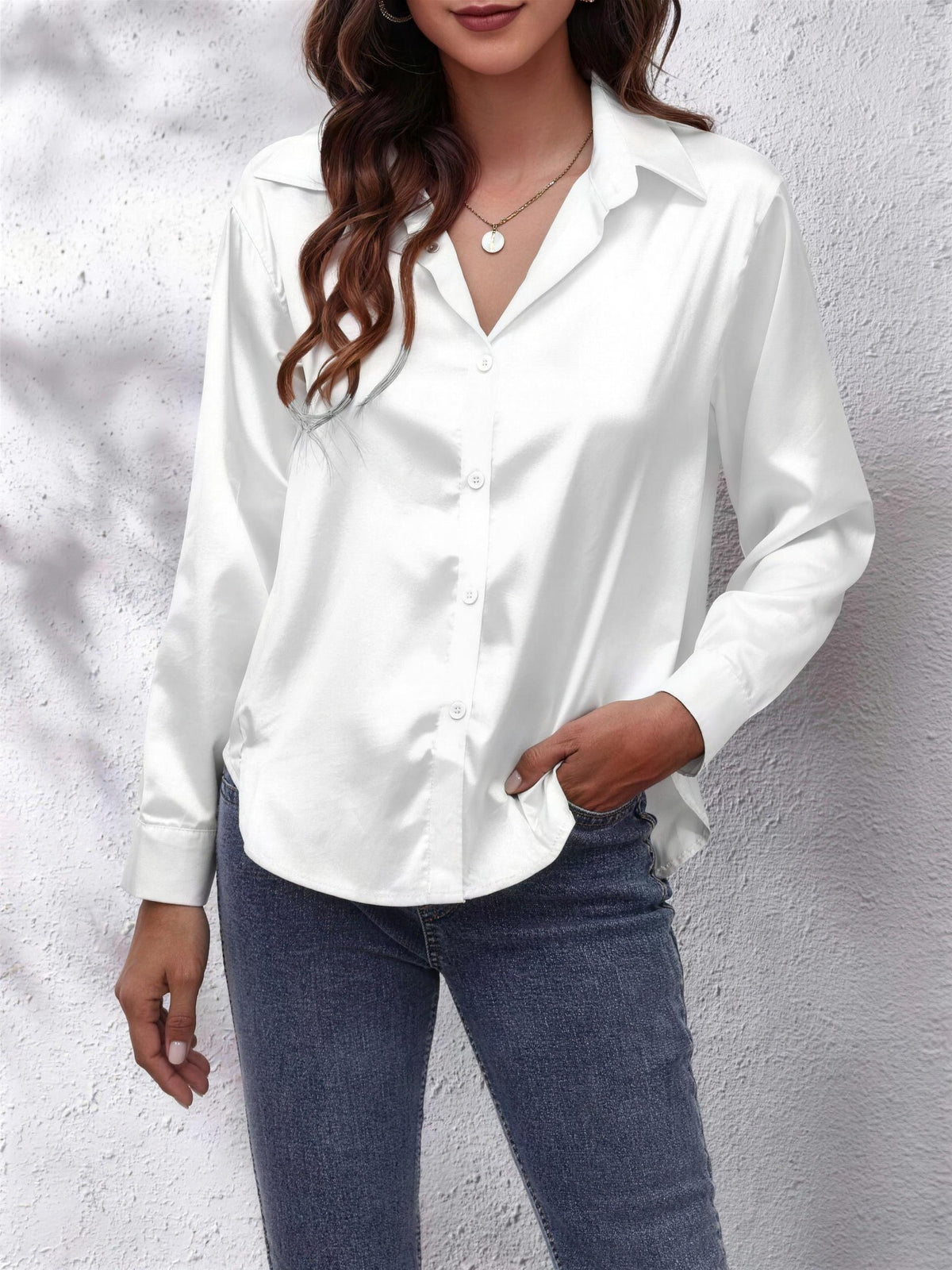Dames Satijnen Blouse met Knopen