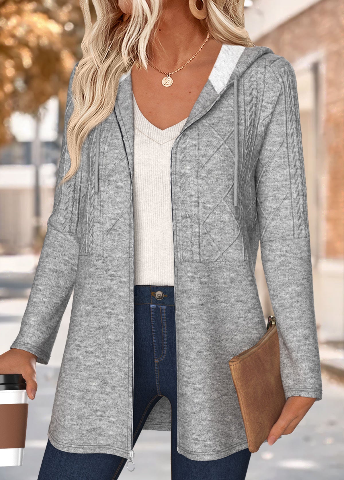 Dames Melange Capuchonvest met Koord