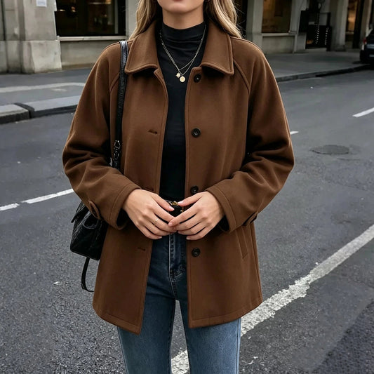 Damesjas Wollen-look Mantel met Revers