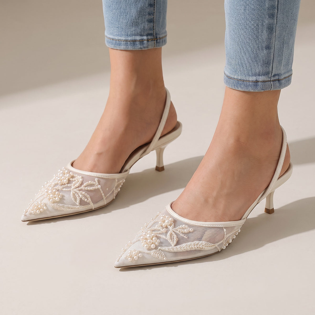 Dames Slingback Pumps met Parels