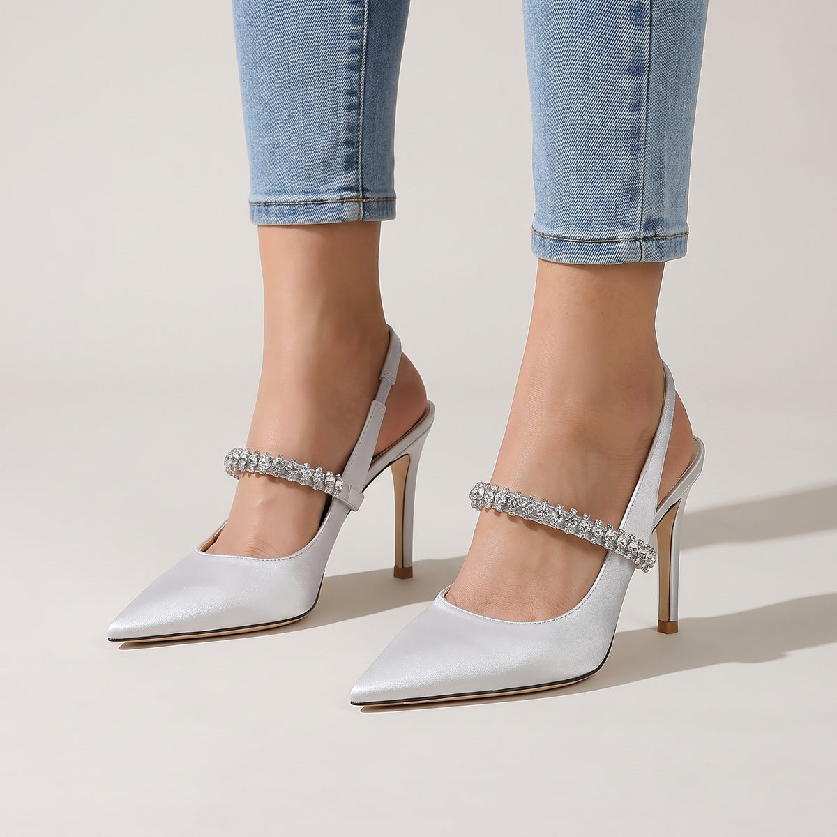 Dames Satijn Look Slingback Pumps met Naaldhak