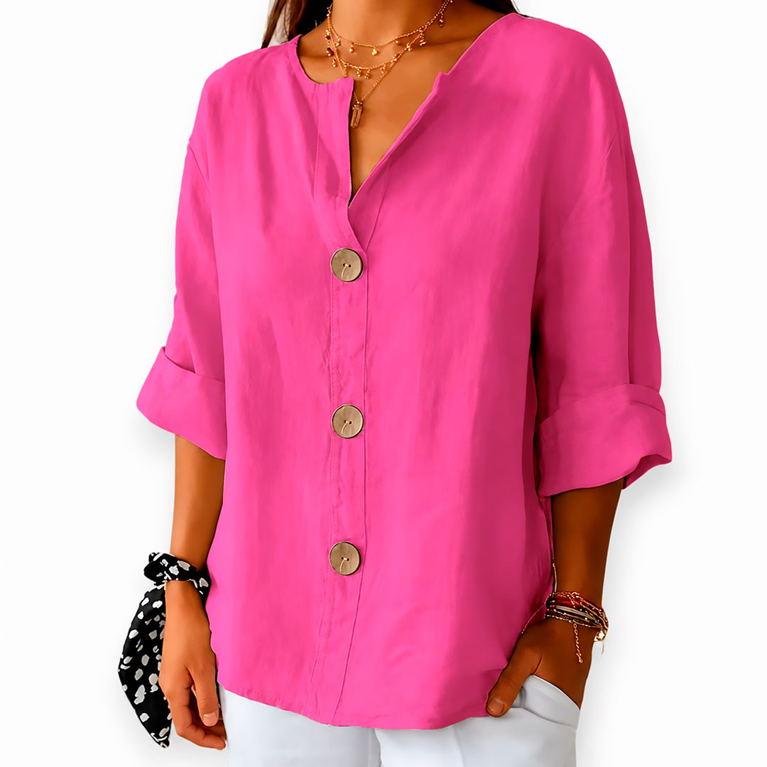 Dames Blouse Met Linnenlook en V-hals Lizzy