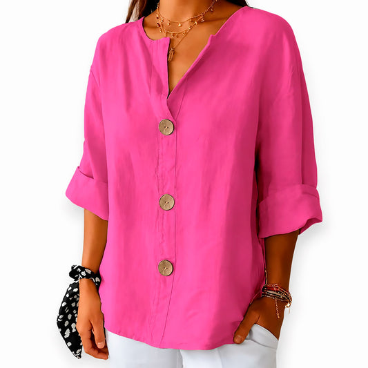 Dames Blouse Met Linnenlook en V-hals Lizzy