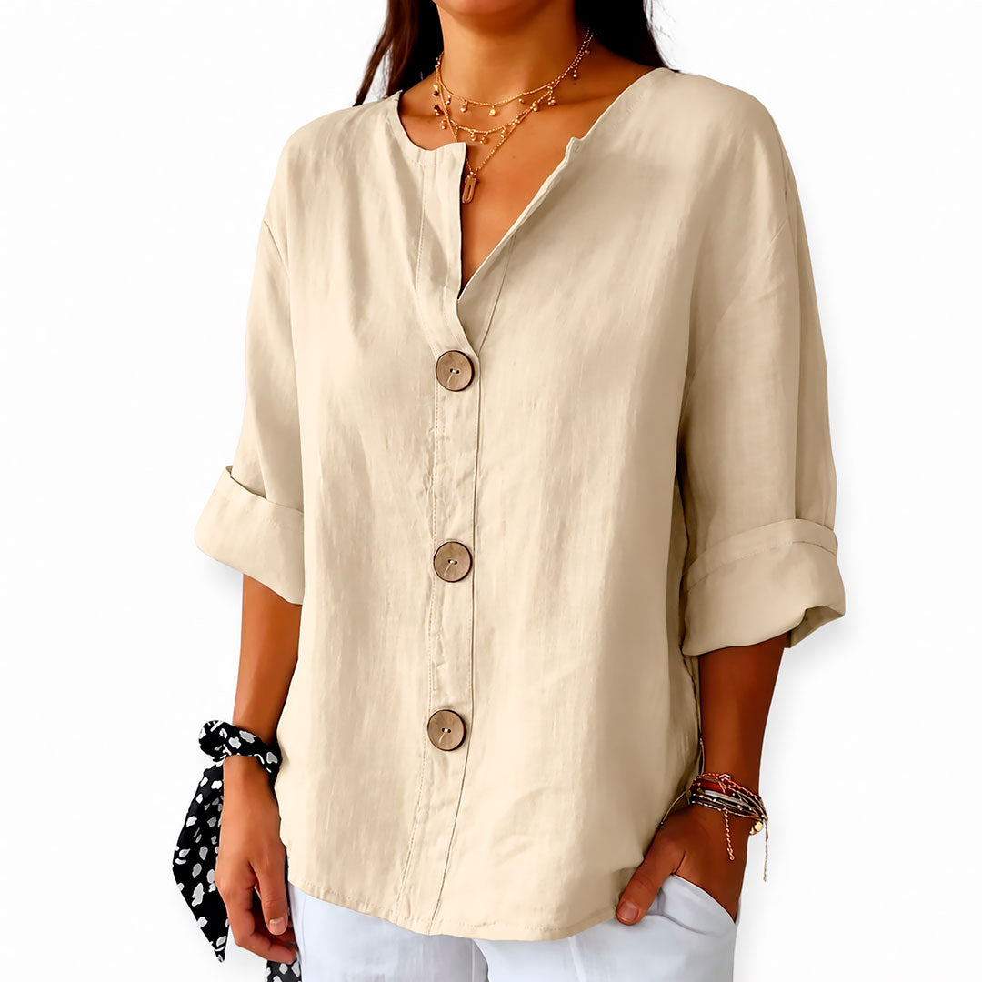 Dames Blouse Met Linnenlook en V-hals Lizzy
