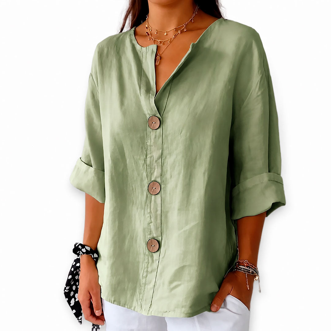 Dames Blouse Met Linnenlook en V-hals Lizzy