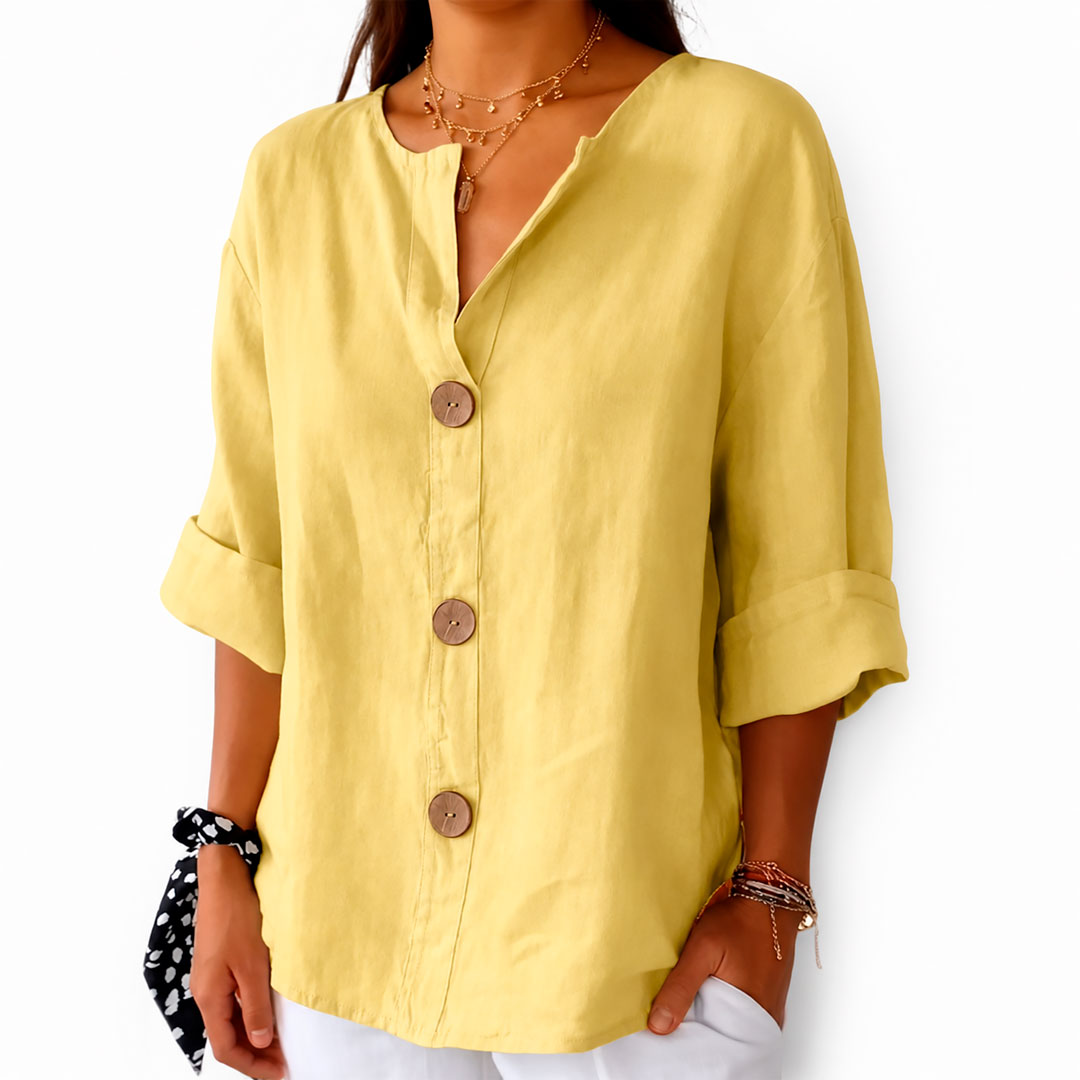 Dames Blouse Met Linnenlook en V-hals Lizzy