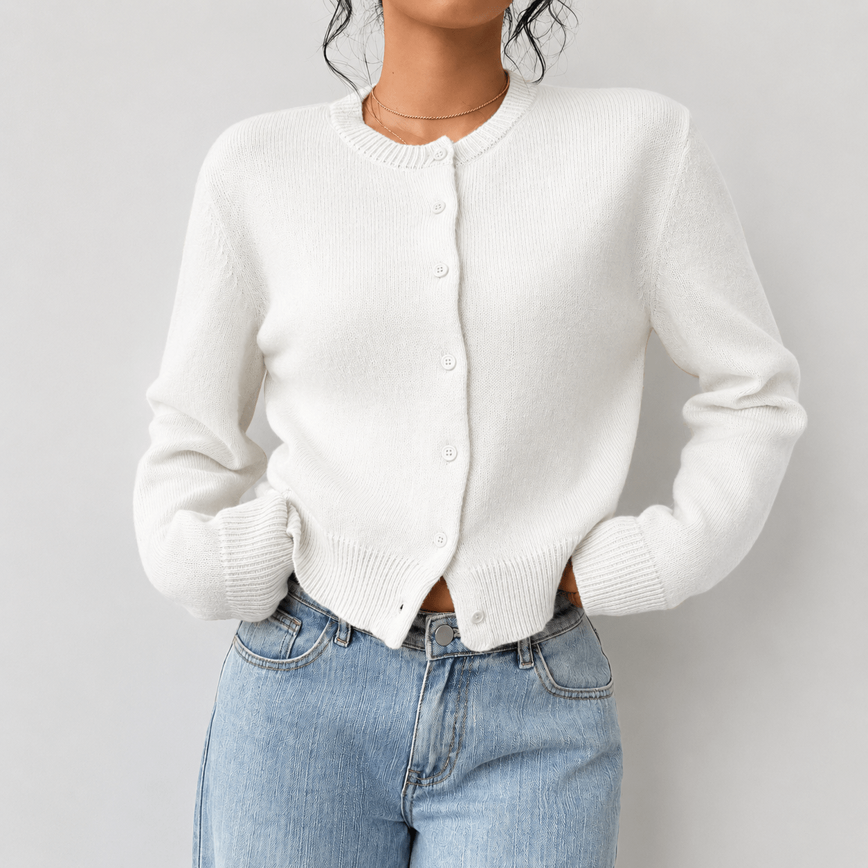 Dames Gebreid Cropped Vest met Knoopsluiting en Geribde Boorden