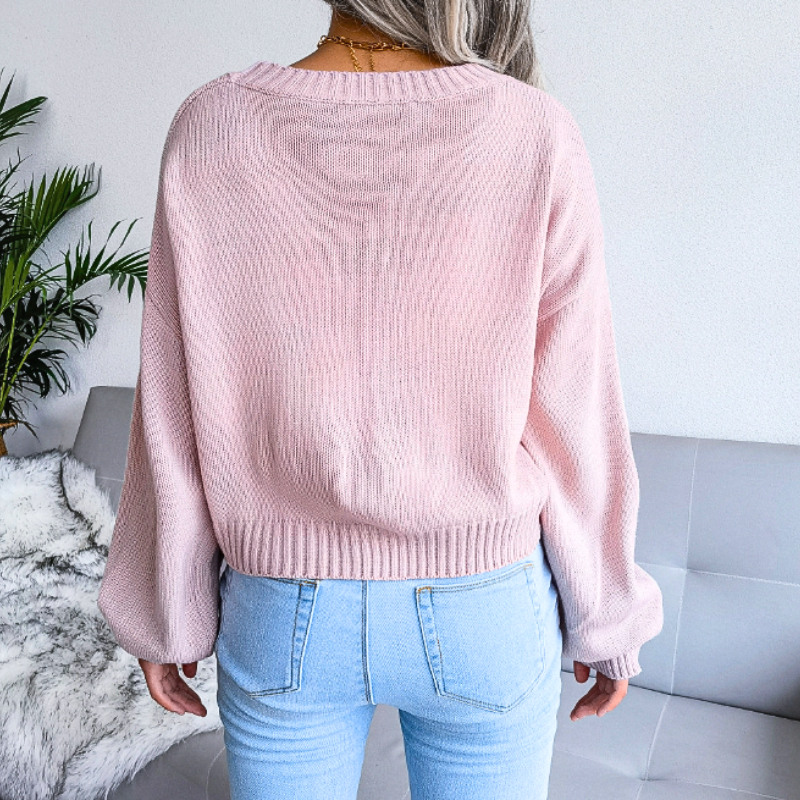 Dames Gebreid Cropped Vest met Wolkenmotief en V-hals