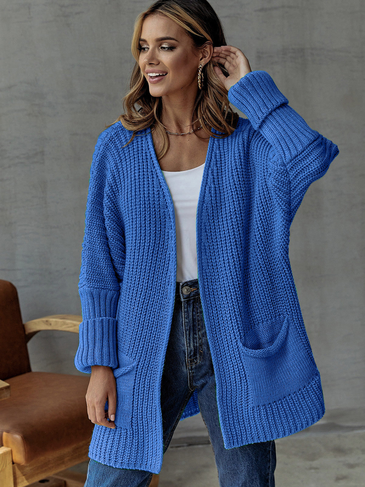 Dames Grofgebreid Vest met Zakken