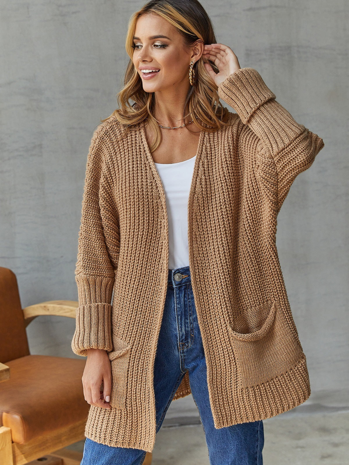 Dames Grofgebreid Vest met Zakken