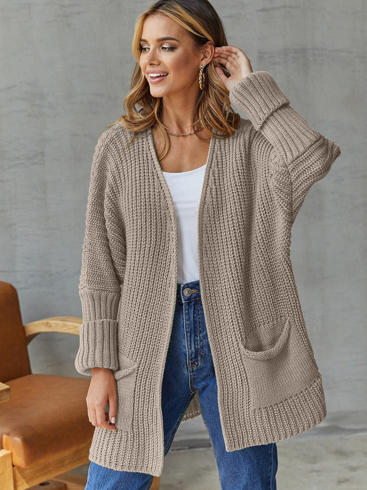 Dames Grofgebreid Vest met Zakken
